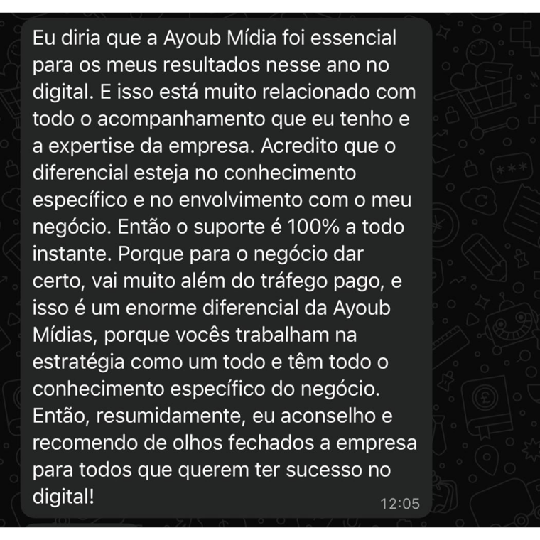 Mensagem de cliente da Ayoub Mídias