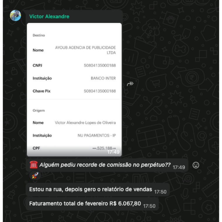 Mensagem de cliente da Ayoub Mídias